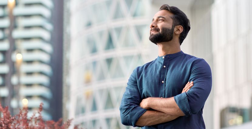 Man staring confidently forward
